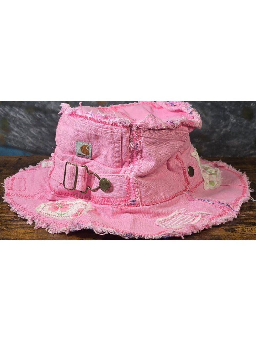 OOAK Handmade Boho Indie Pink Carhartt Upcycled Bucket Hat Adjustable M 22"-23"